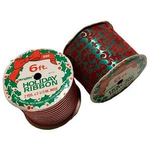 Vintage NEW Wrights Velvet Trim Christmas Holiday Ribbon Lot of 2 2 Yards Each